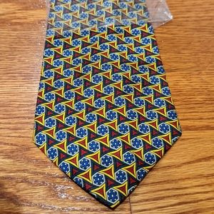 Vintage Retro Paul Fredrick yellow, red, and blue, geometric tie in packaging